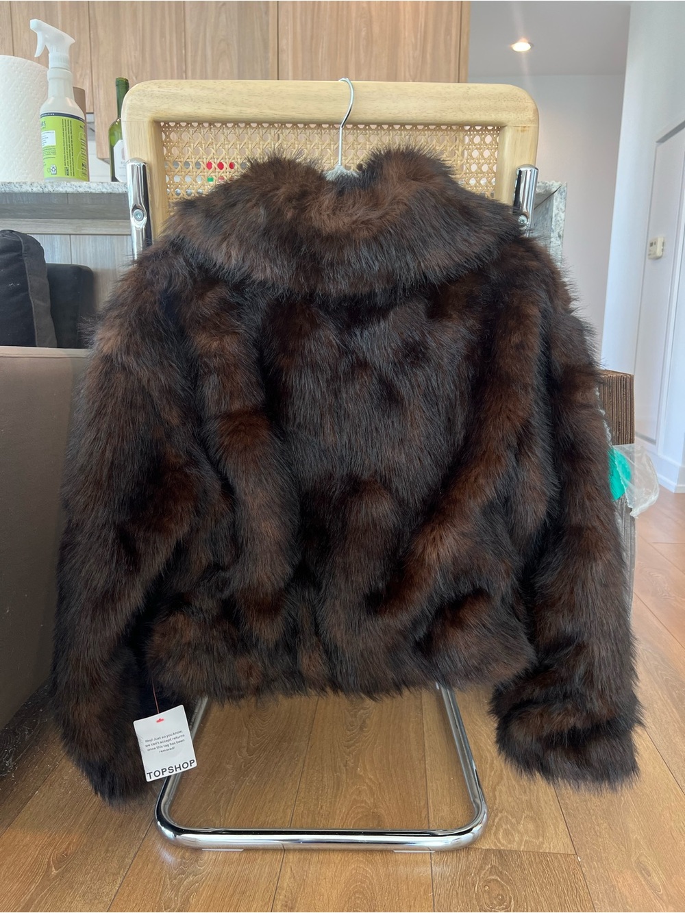 Topshop Dark Brown Faux Fur Zip Jacket XS US 0–2 - Picture 6 of 12